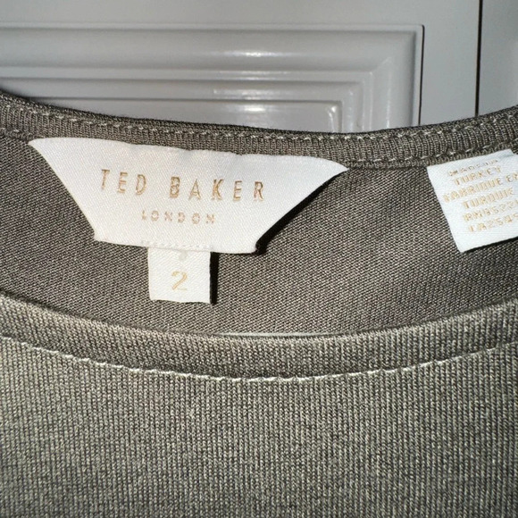 Ted Baker London Blouse Flutter Sleeves with beads- olive green- Size 4-6 Small - Picture 5 of 13